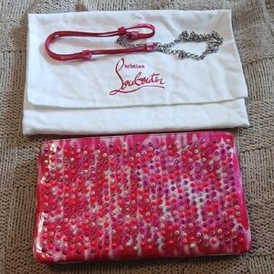 Christian Louboutin Red and Pink Studded Clutch